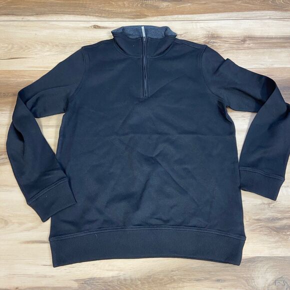 Van Heusen Sweater Mens Medium Black Mock Neck 1/4 Zip Long Sleeve - Picture 1 of 6
